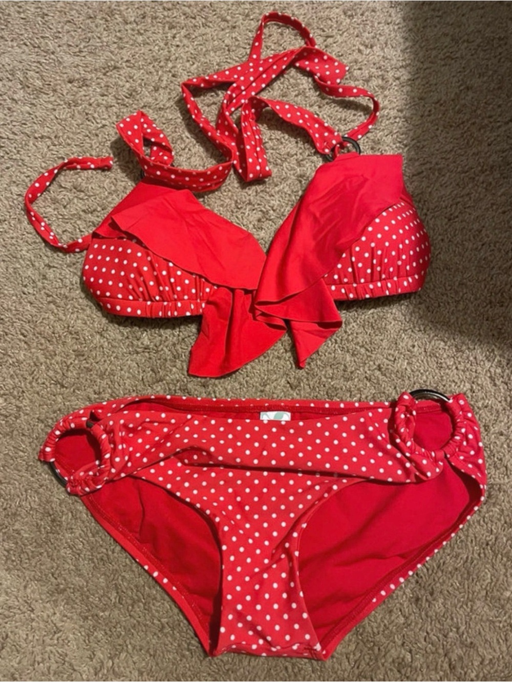 Red Polka Dot Halter Padded Bikini Set